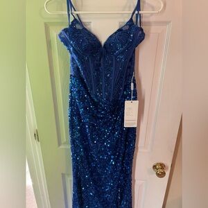 Stacees Royal Blue Sequins Corset Top Prom Dress